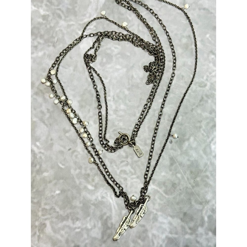 J Jill Long Layered Silver Necklace Southwestern Style With Feather Charms - Picture 9 of 12